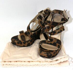 Jimmy Choo Leopard Print Wedge Sandals Size 38/9